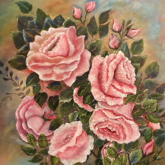 Pink Roses Painting Original Canvas Art - Picture 3 of 5